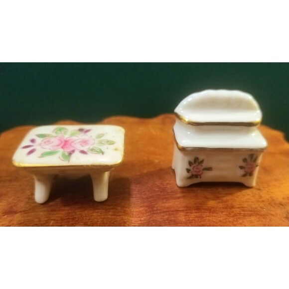 Vintage Porcelain Miniature Doll House Furniture 5 Pieces Made In Japan - Picture 4 of 7